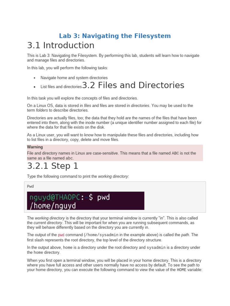 Linux Filesystem Navigation Lab | PDF | Computer File | Directory ...