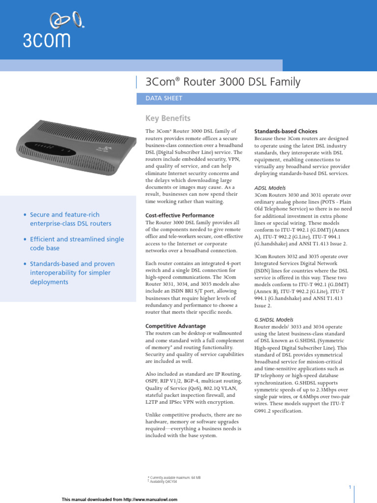 3Com Router 3000 DSL Family Overview | PDF | Digital Subscriber Line ...