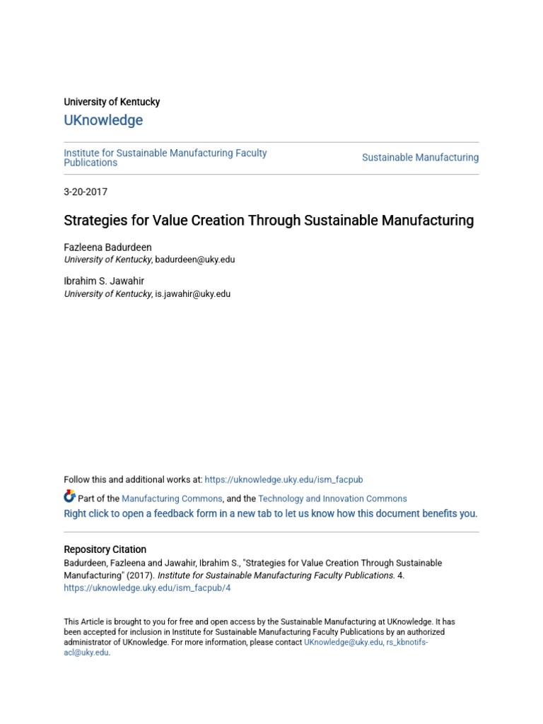 Strategies For Value Creation Through Sustainable Manufacturing | PDF ...