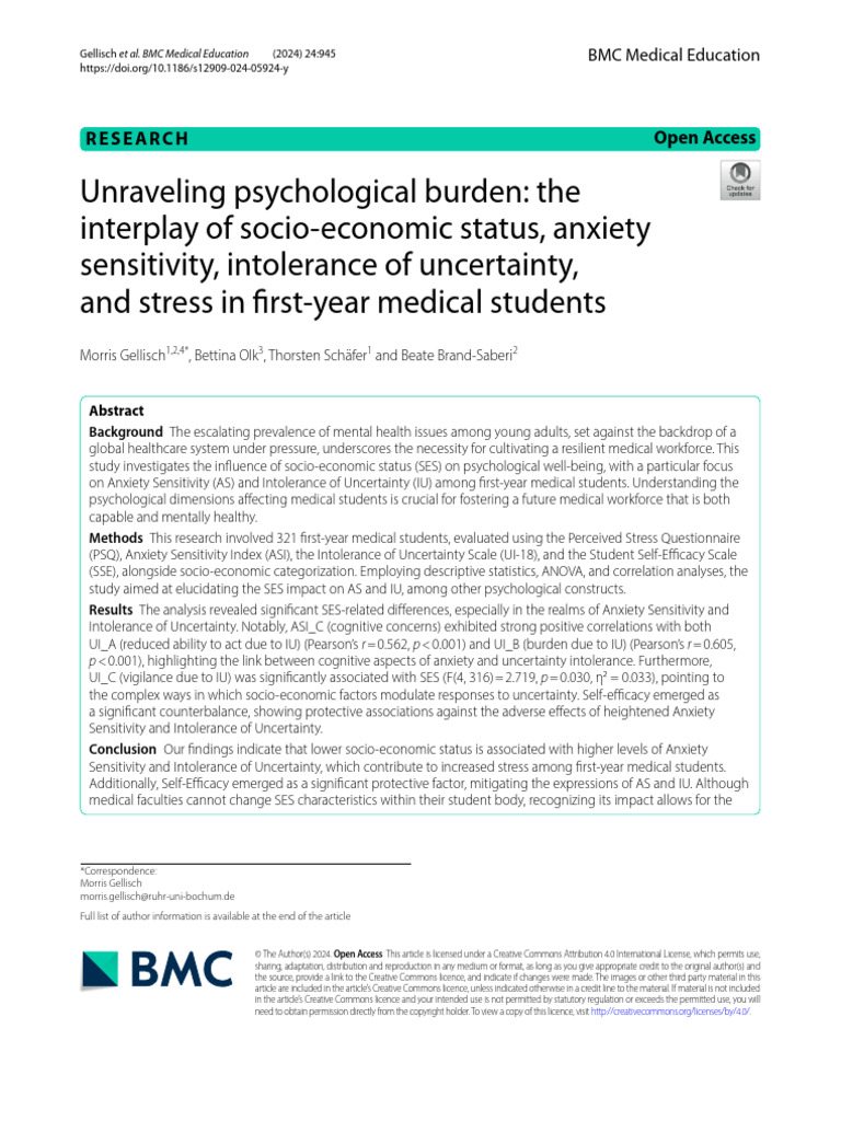 SES Impact on Medical Students' Mental Health | PDF | Socioeconomic ...