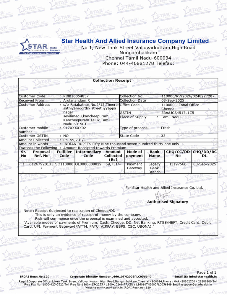 Hsssstd1 Collection Receipt HDR FTR 16162822 | PDF | Payments | Banking ...