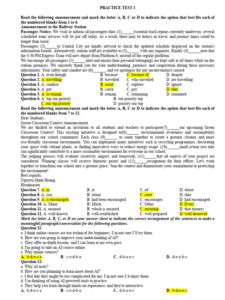 Railway Station Announcement Practice Test | PDF | Conservation Biology ...