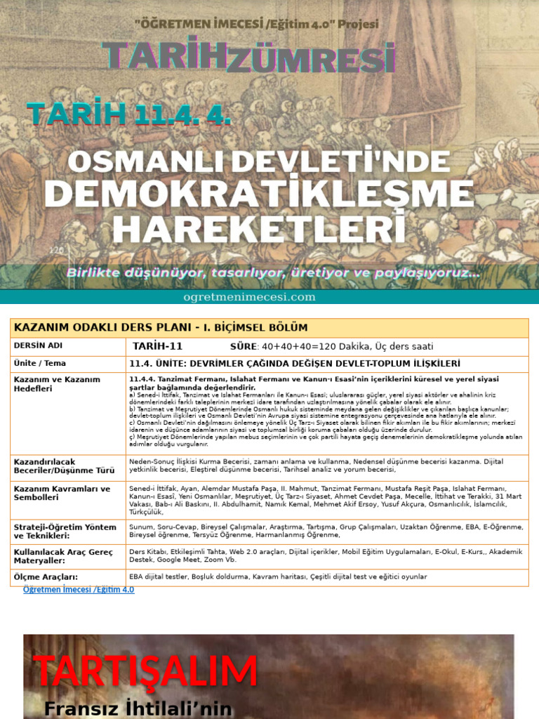 11.4.4. Osmanlı Devleti'nde Demokratikleşme Hareketleri Plan - Sunum ...