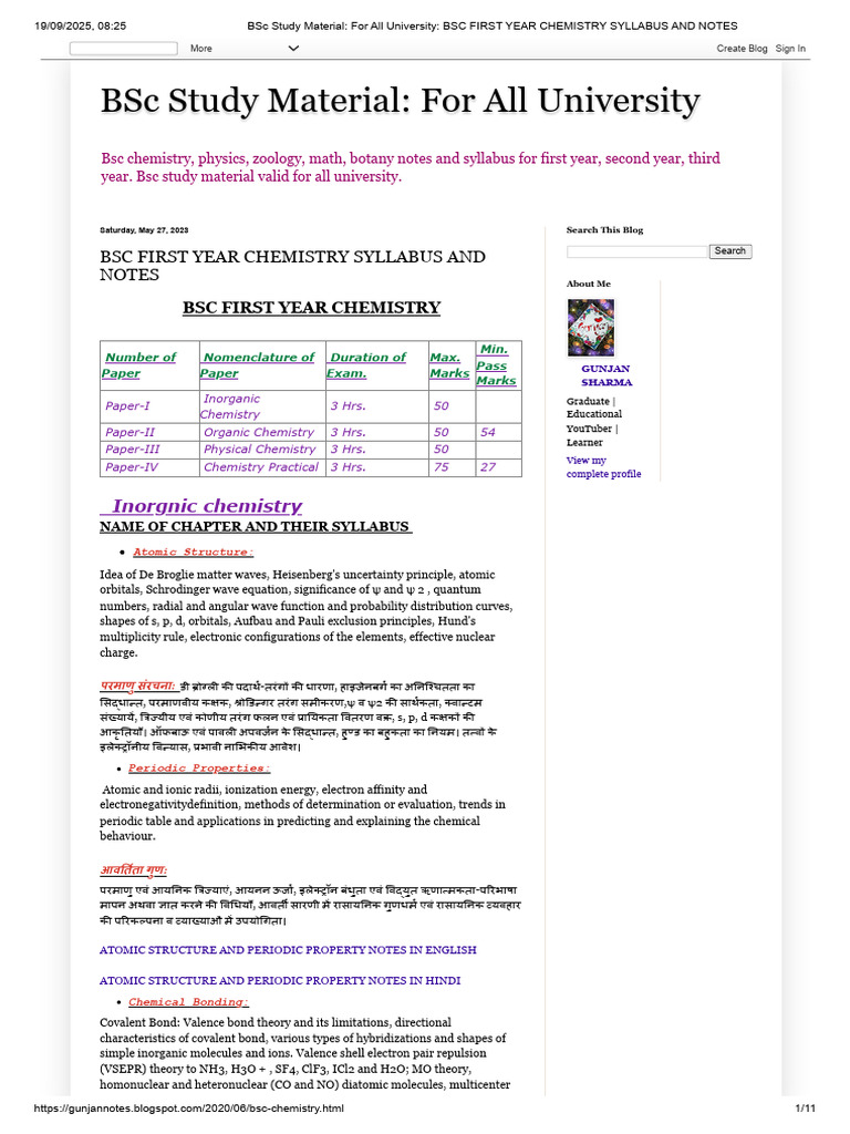 BSC First Year Chemistry Syllabus and Notes | PDF