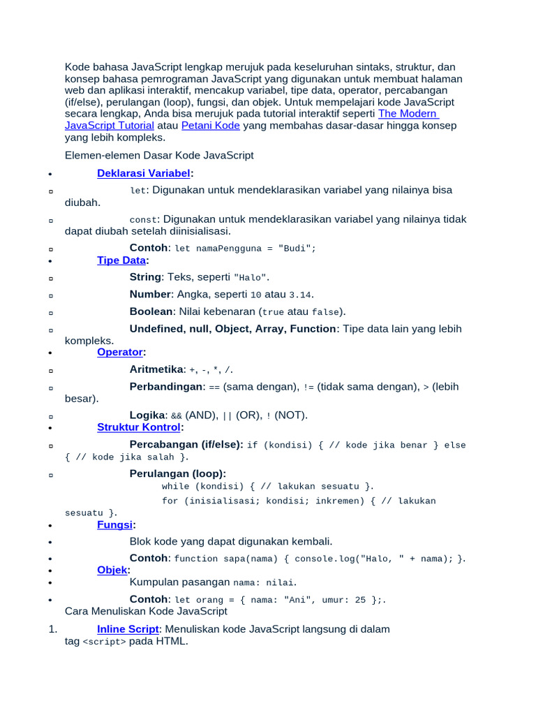 Panduan Lengkap Kode JavaScript | PDF