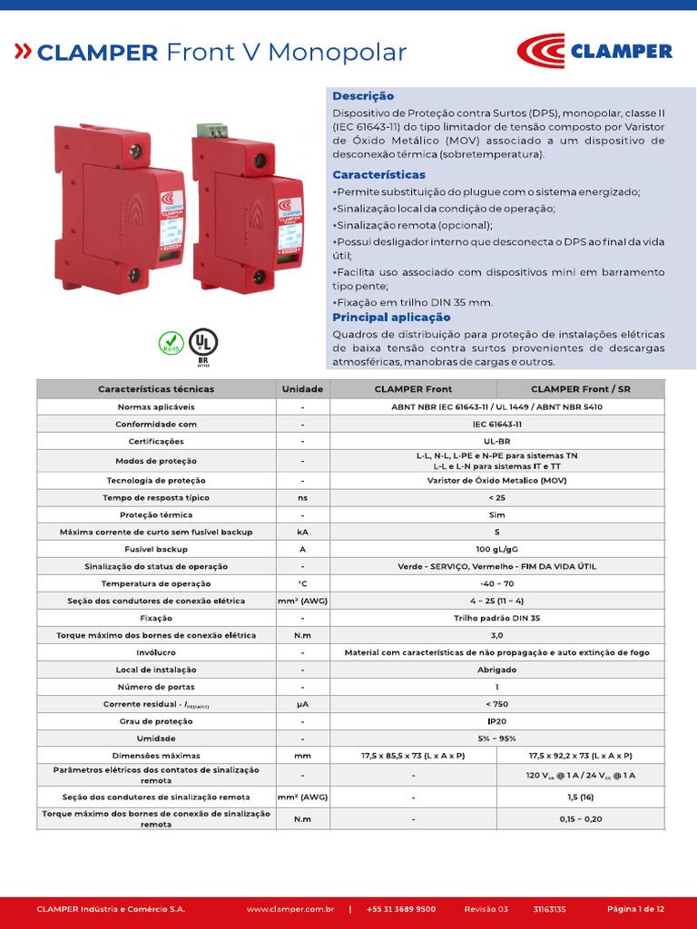 Ficha Tecnica CLAMPER Front V | PDF