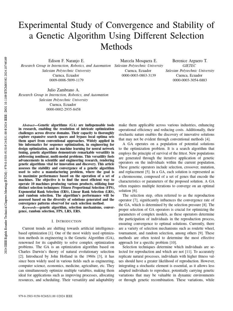 Experimental Study of Convergence and Stability of A Genetic Algorithm ...