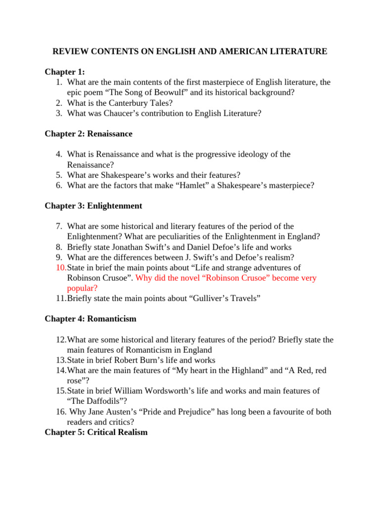 Overview of English and American Literature | PDF | English Literature ...