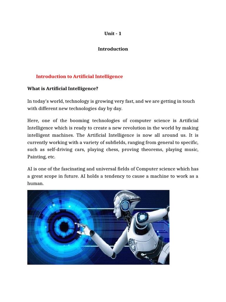 AI_Unit 1,2,3,4 NOTES (2) | PDF | Artificial Intelligence ...