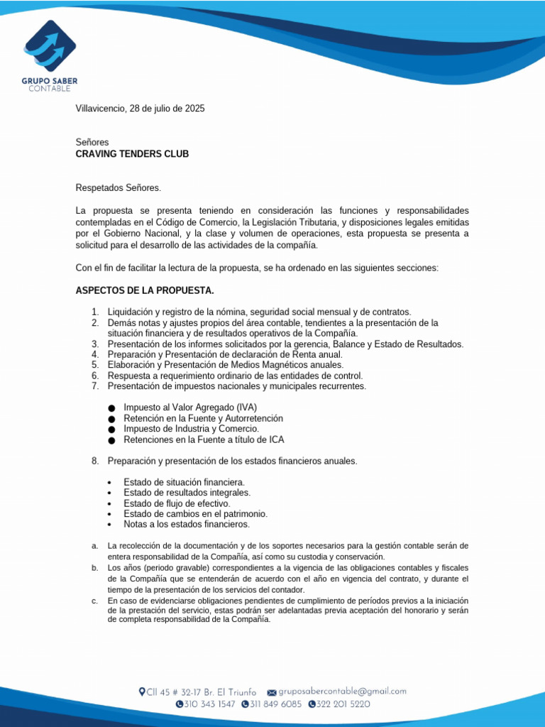 Propuesta de Servicios Contables 2025 | PDF | Contabilidad | Contador