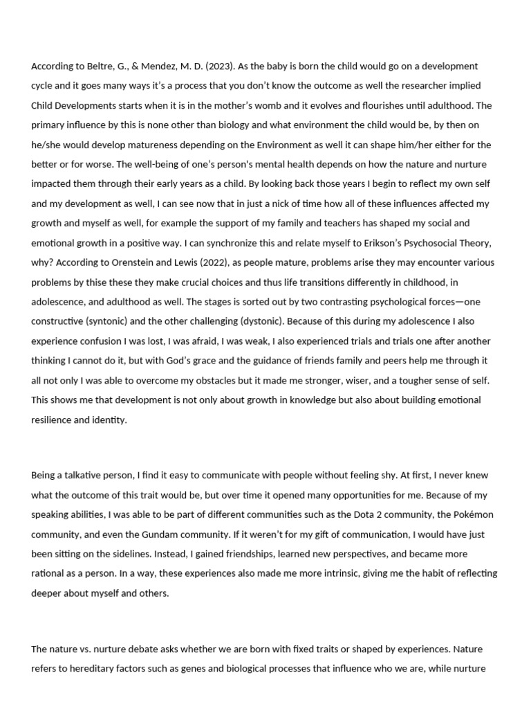 Reflective - Paper Formative Assessment 1 | PDF | Adolescence | Nature ...
