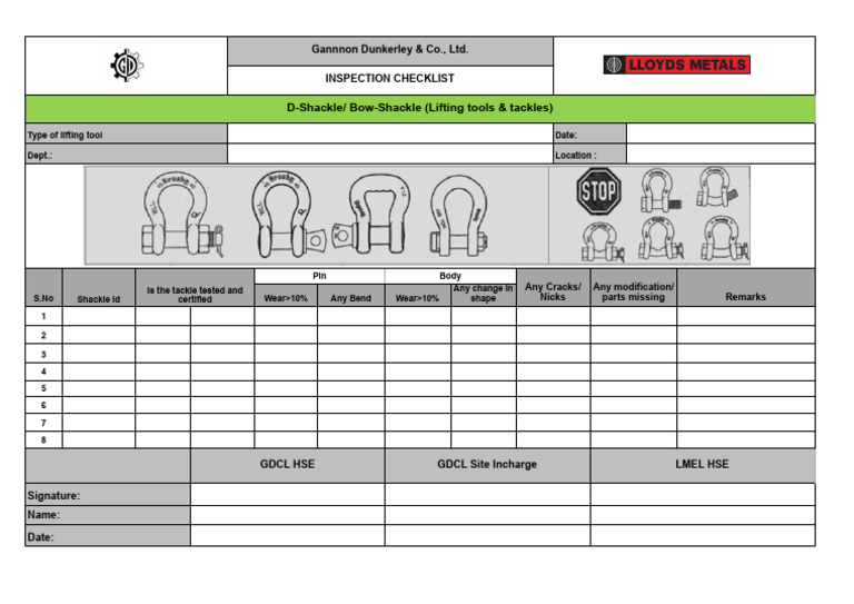 D-Shackle Inspection Checklist | PDF