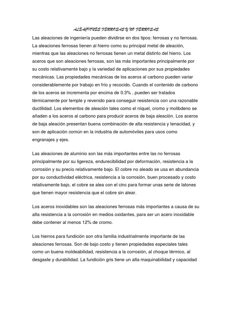 Aleaciones Ferrosas y No Ferrosas | PDF | Hierro | Aleación