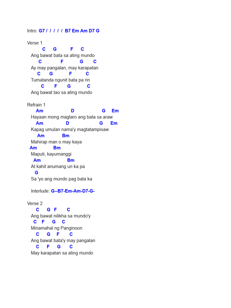 Bawat Bata Lyrics and Chords | PDF