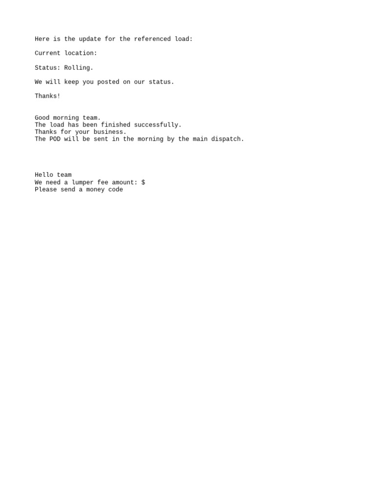 Load Status Update and Fee Request | PDF