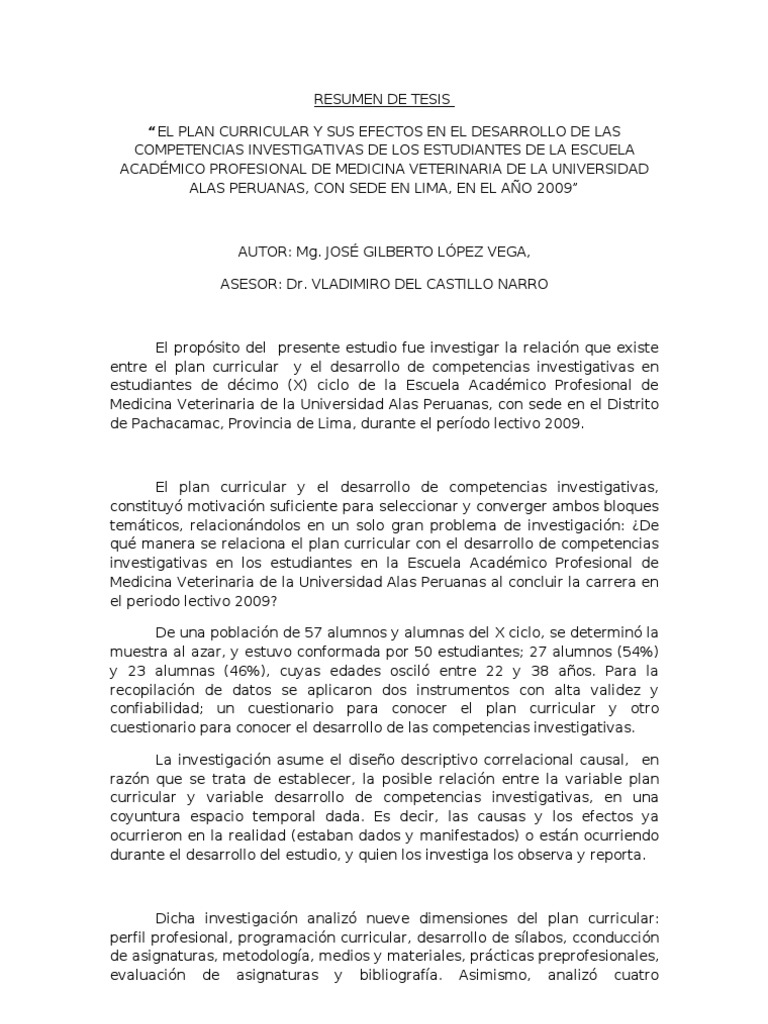 RESUMEN DE TESIS Lima Medicina Veterinaria