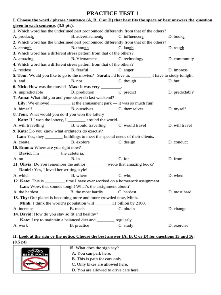 English Language Practice Test 1 | PDF | Distance Education | Learning