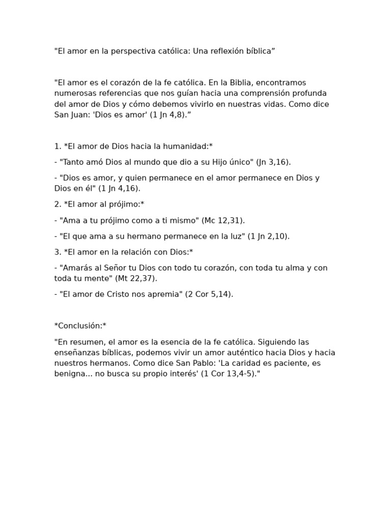 Amor en la fe católica: Reflexión bíblica | PDF