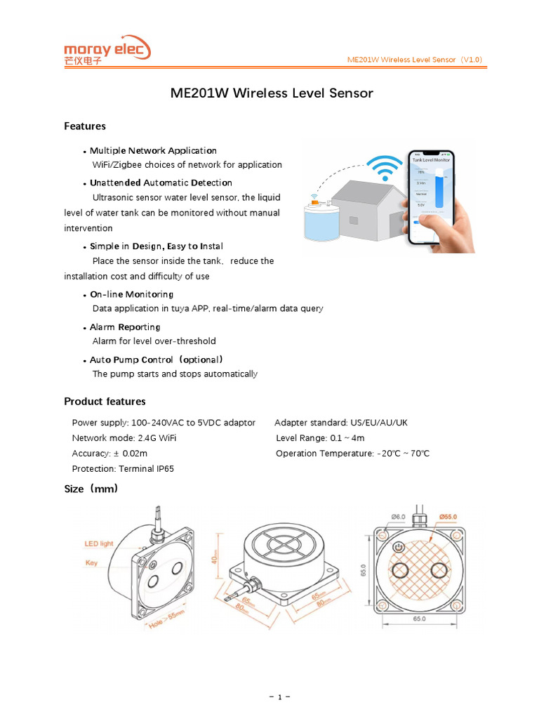 ME201W Level Sensor User Manual | PDF | Wi Fi | Bluetooth