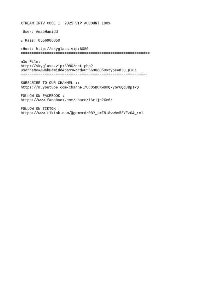 Code 1 Xtream Iptv 29-06-2025 | PDF
