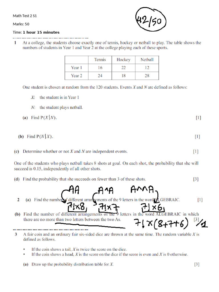 Math Test 2 S1 | PDF
