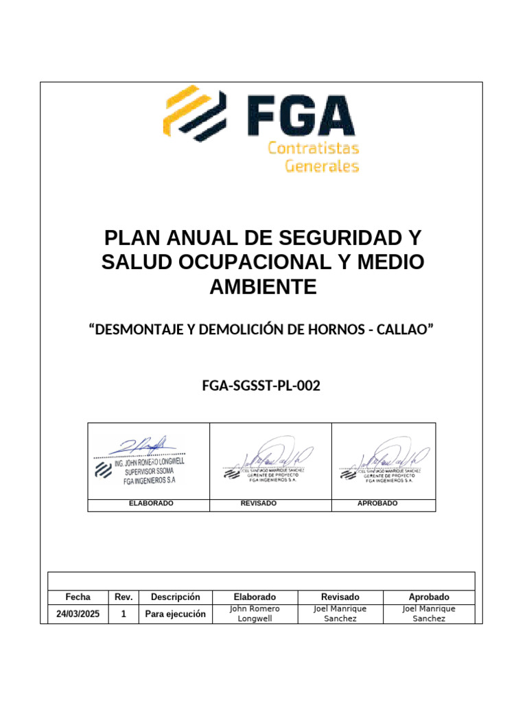 Plan Anual Ssoma - Fga | PDF | Seguridad y salud ocupacional | Valores