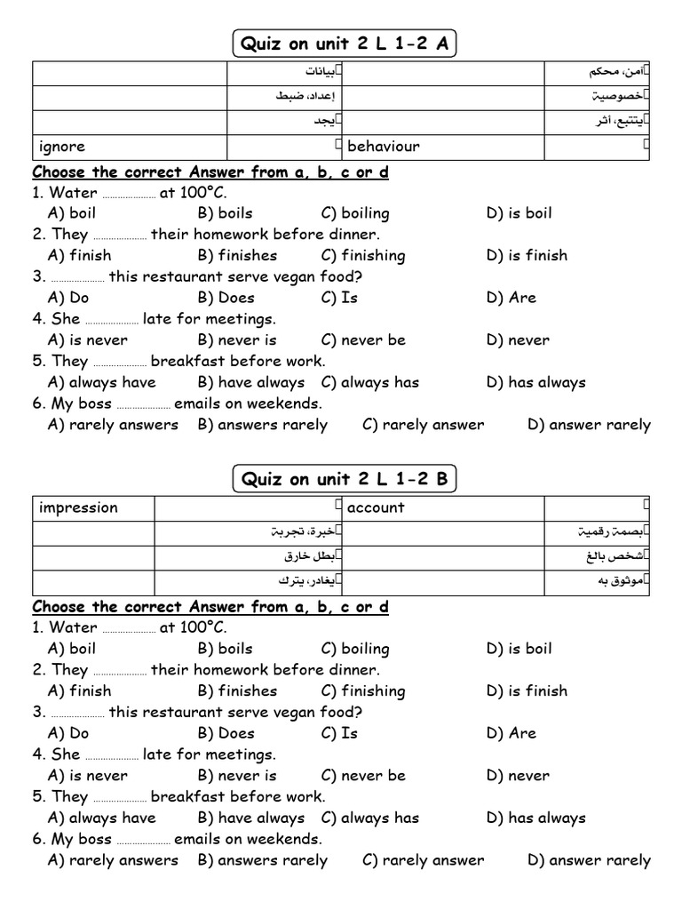 Unit 2 L 1-2 Quiz Answers | PDF