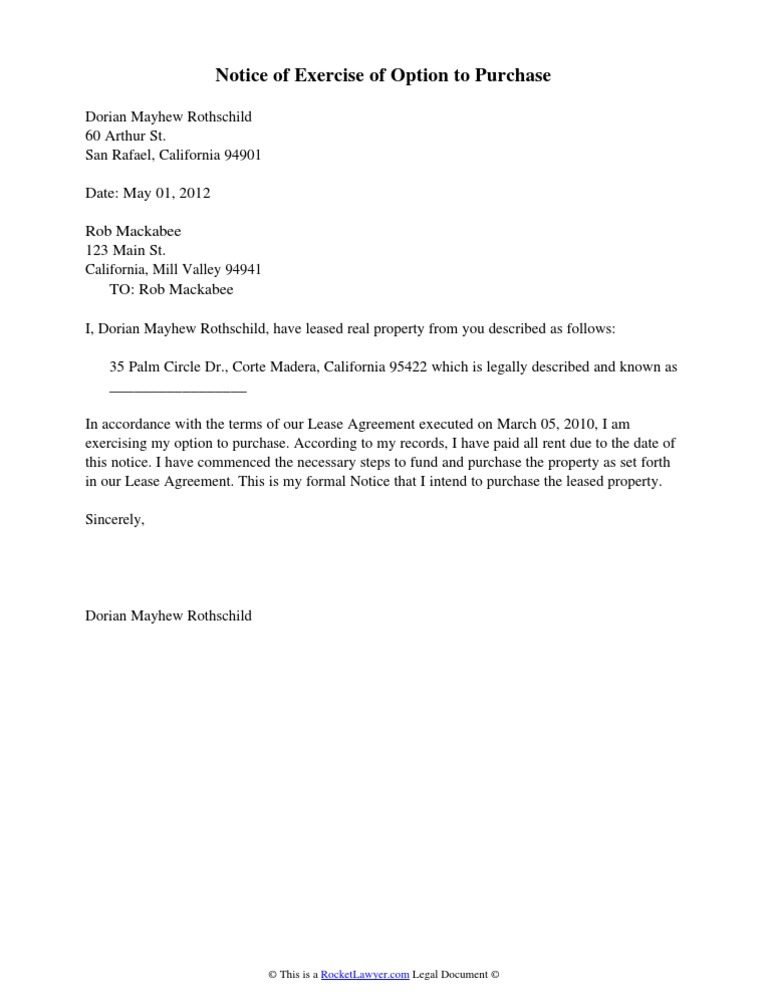 Notice of Option Exercise to Purchase | PDF | Law