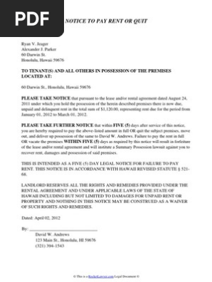 Hawaii Eviction Notice