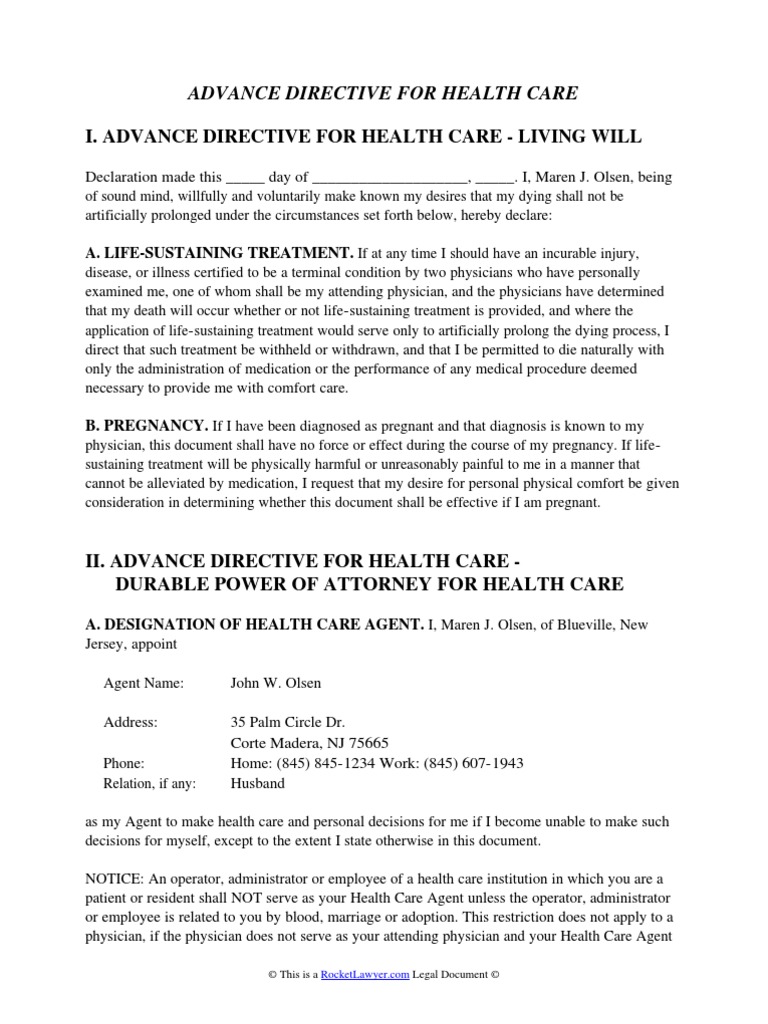 New Jersey Living Will PDF Power Of Attorney Law Of Agency