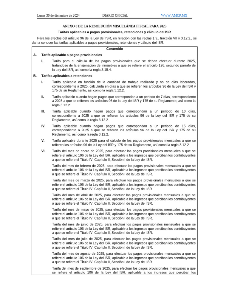 Tarifas ISR 2025: Pagos y Retenciones | PDF | Impuesto sobre la renta ...
