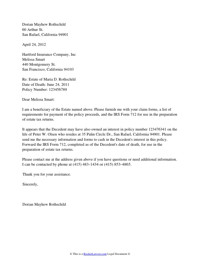 life-insurance-proceeds-letter