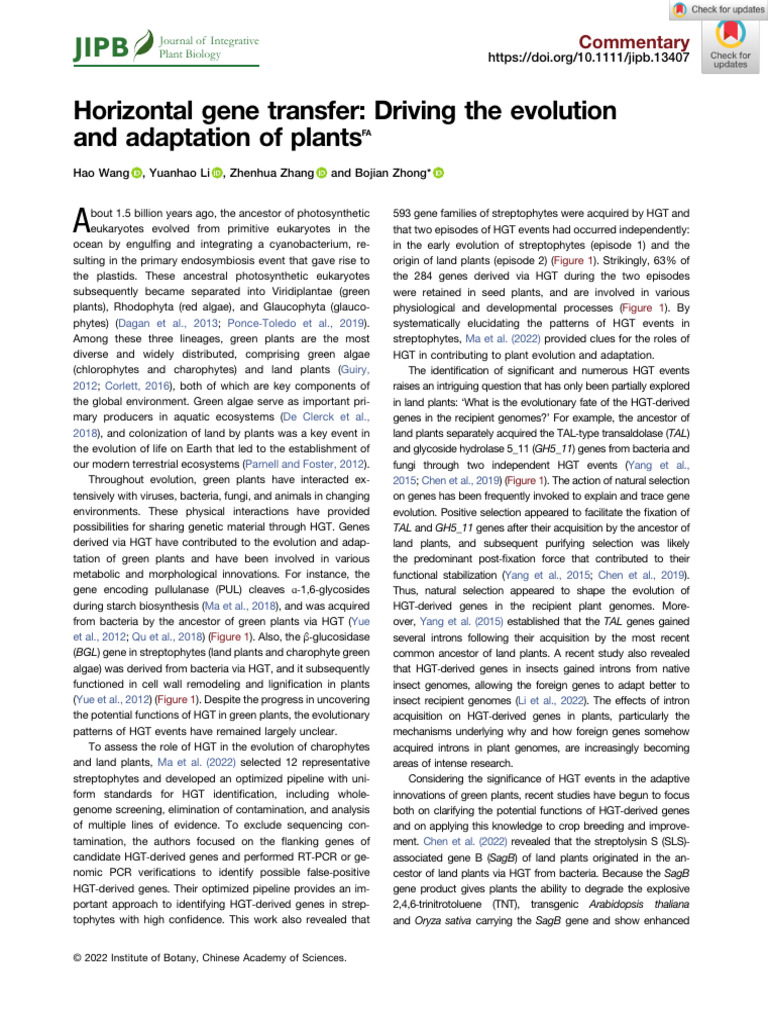 JIPB - 2022 - Wang - Horizontal Gene Transfer Driving The Evolution and ...