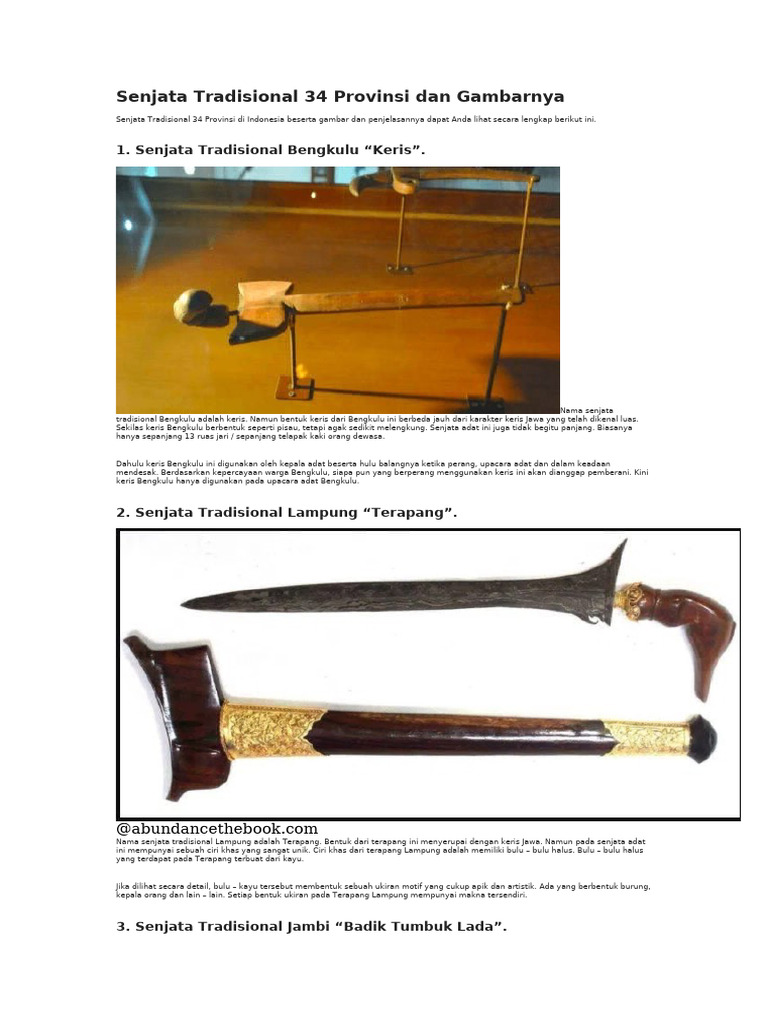 Senjata Tradisional Indonesia dan Gambarnya | PDF