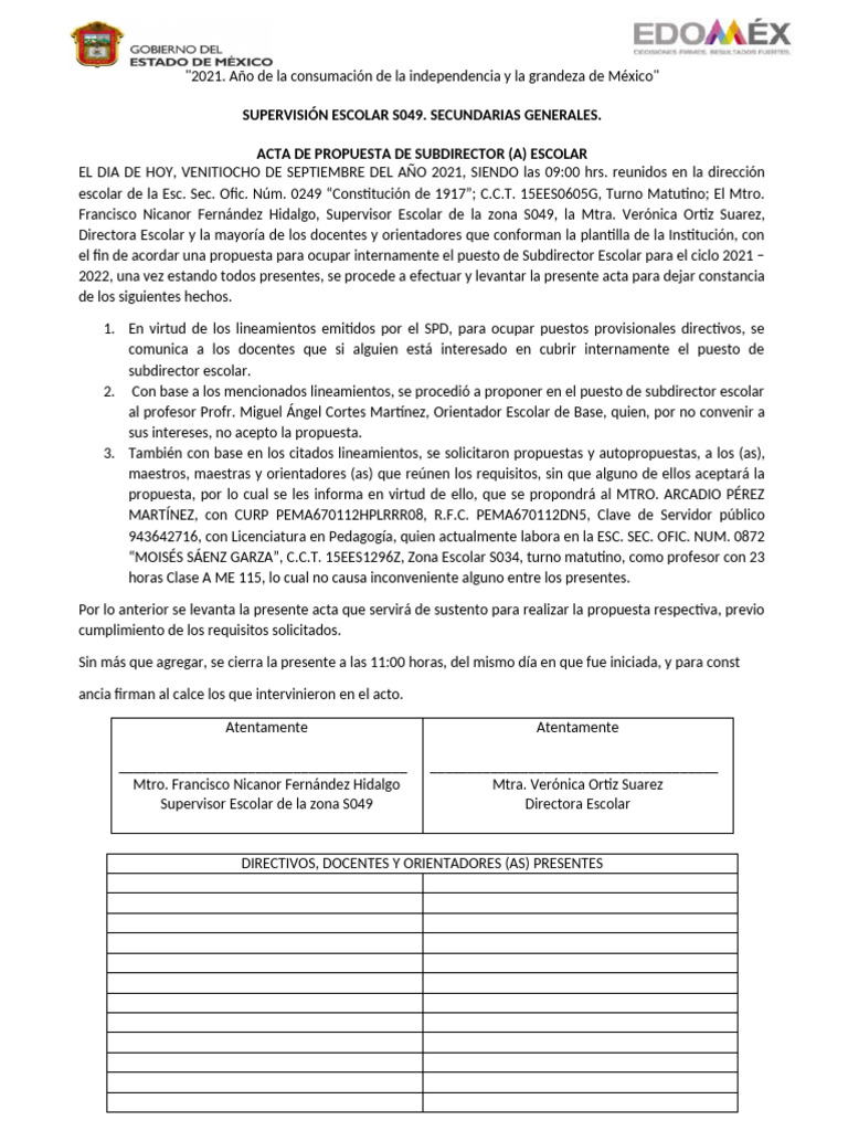 Propuesta de Subdirector Escolar 2021 | PDF