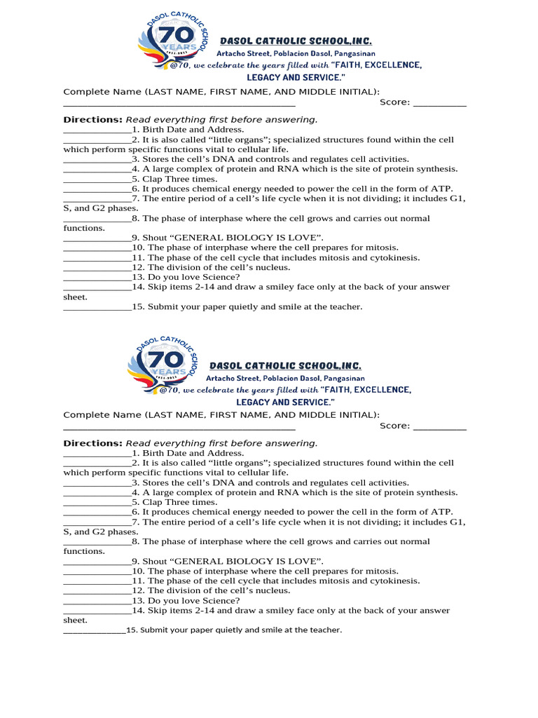 Motivational Activity | PDF | Cell (Biology) | Mitosis