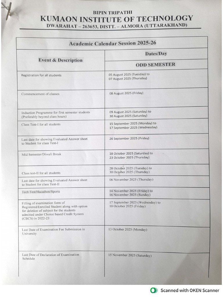 Academic Calendar Odd Sem. 2025 26 | PDF