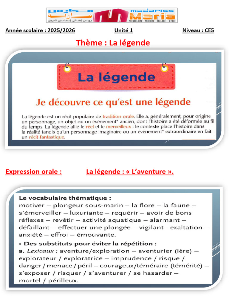 Unité CE5 : La légende et le verbe | PDF