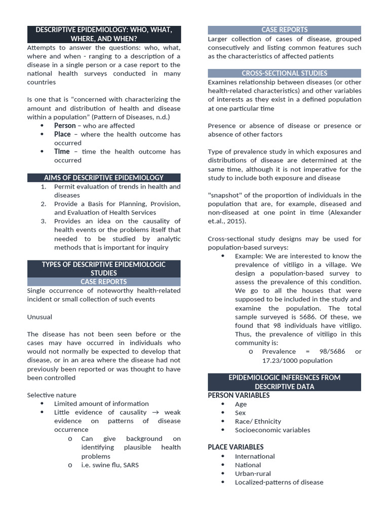 Descriptive Epidemiology Notes | PDF | Epidemiology | Public Health