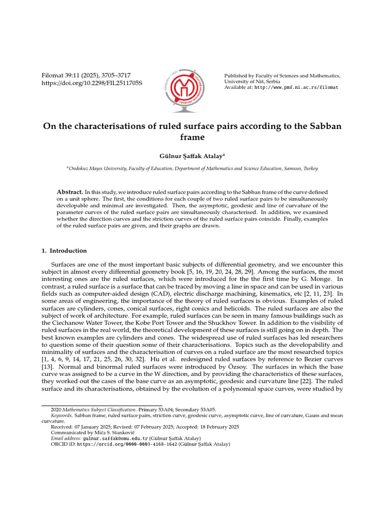 Characterizing Ruled Surface Pairs in Geometry | PDF | Curvature | Sphere