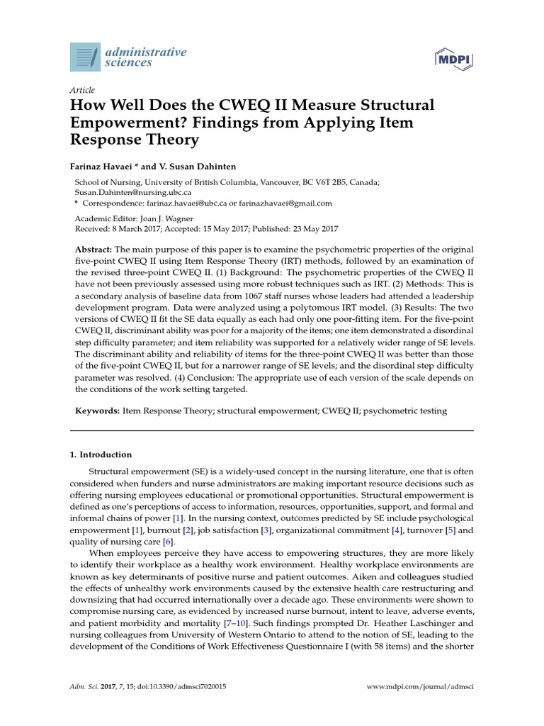 How Well Does The CWEQ II Measure Structural Empowerment? Findings From ...