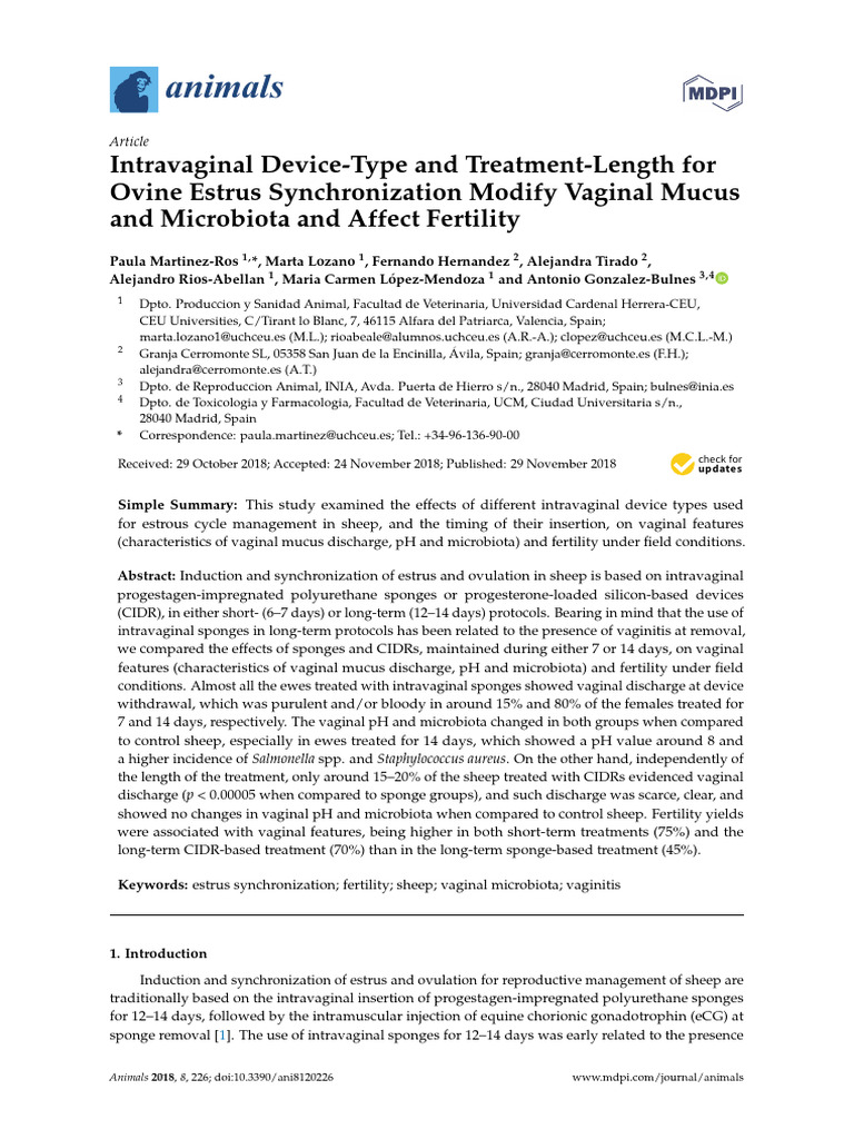 Intravaginal Device-Type and Treatment-Length For Ovine Estrus ...