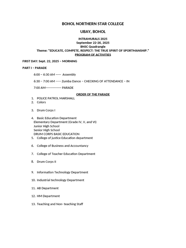 BNSC Intramurals 2025 Program Schedule | PDF | Chess Openings | Chess