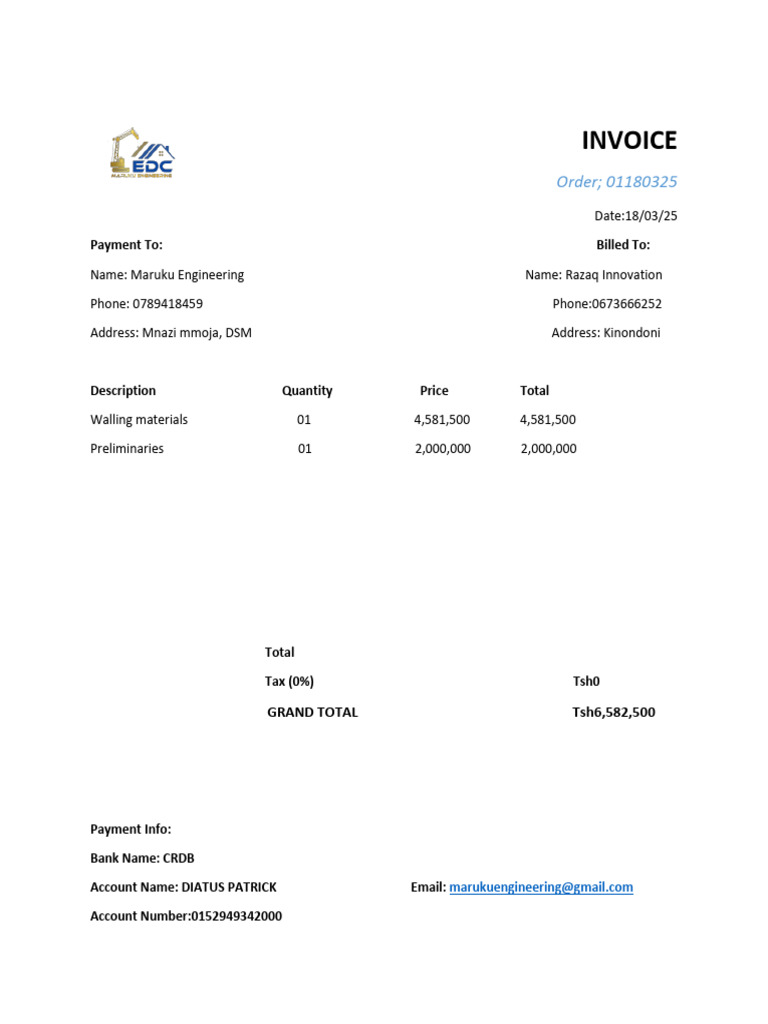 Invoice for Walling Materials Purchase | PDF