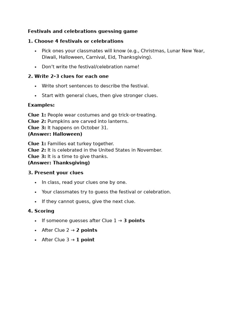 Festival Guessing Game Guide | PDF