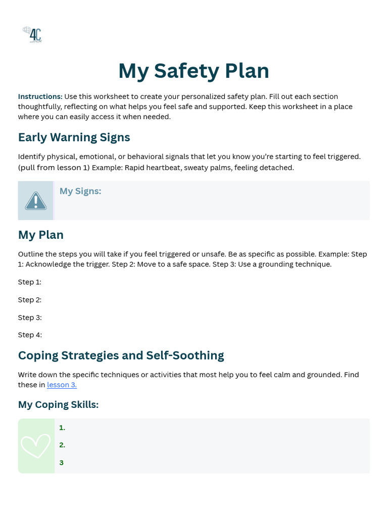 Personalized Safety Plan Worksheet | PDF