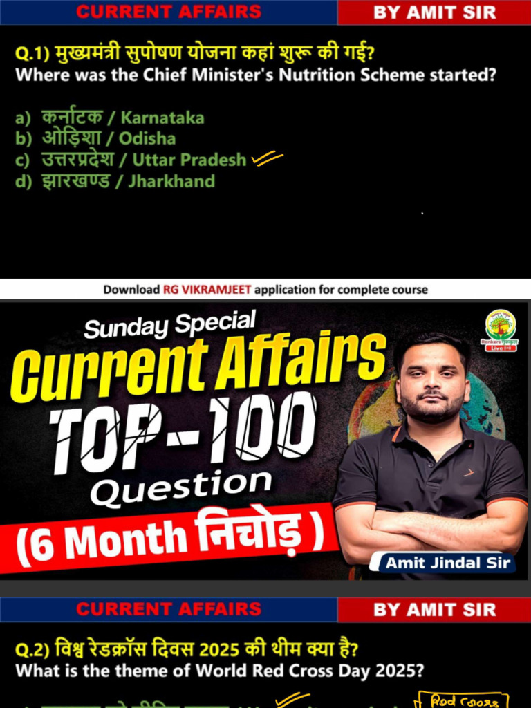 Current Affairs Top 100 Questions by Amit Jindal Sir Compressed | PDF