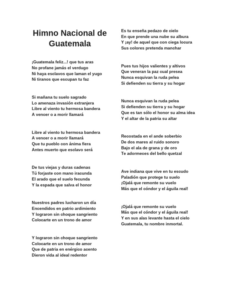 Himno Nacional de Guatemala: Letra y Significado | PDF