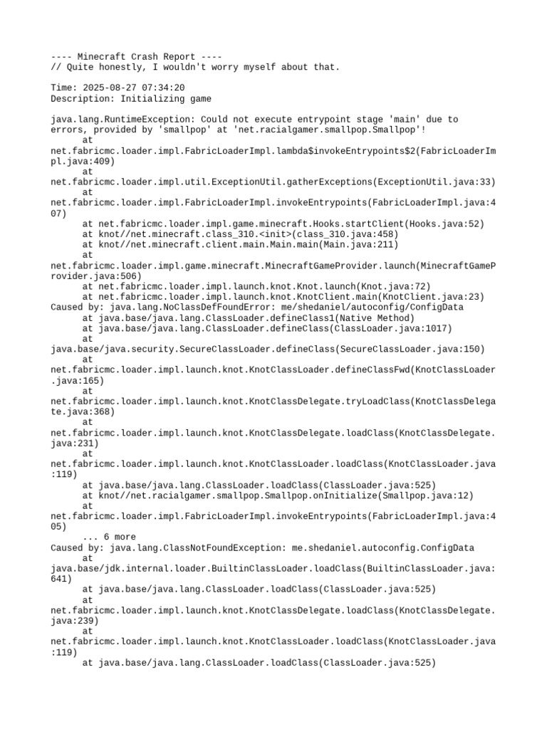 Minecraft Initialization Error Report | PDF | Java (Programming ...