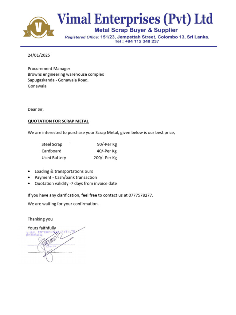 Scrap Metal Quotation Offer | PDF